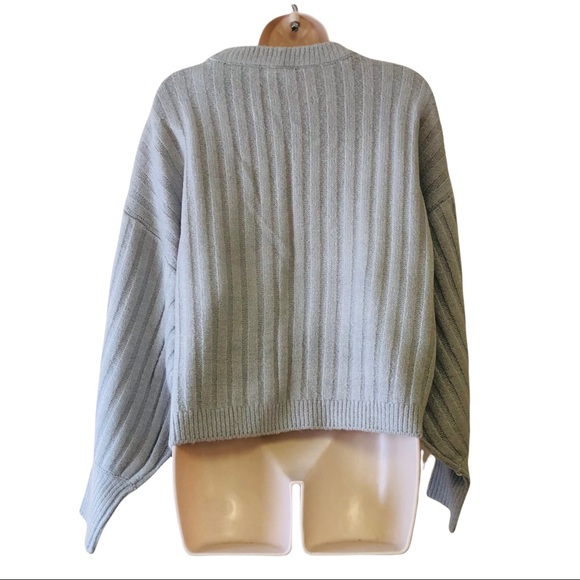 And Now This Gray Cropped Sweater Puffy Sleeves Large - Picture 3 of 5